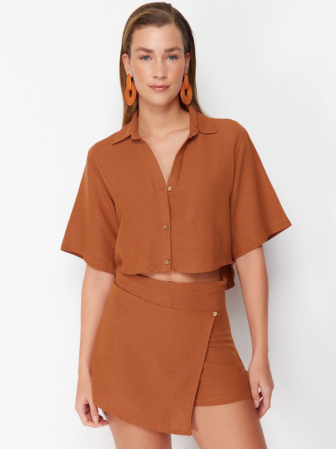 

Trendyol Crop Shirt With Skorts, Brown