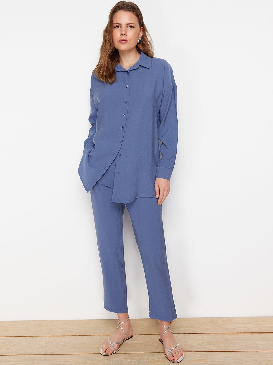 

Trendyol Shirt With Trouser Co-Ords, Blue