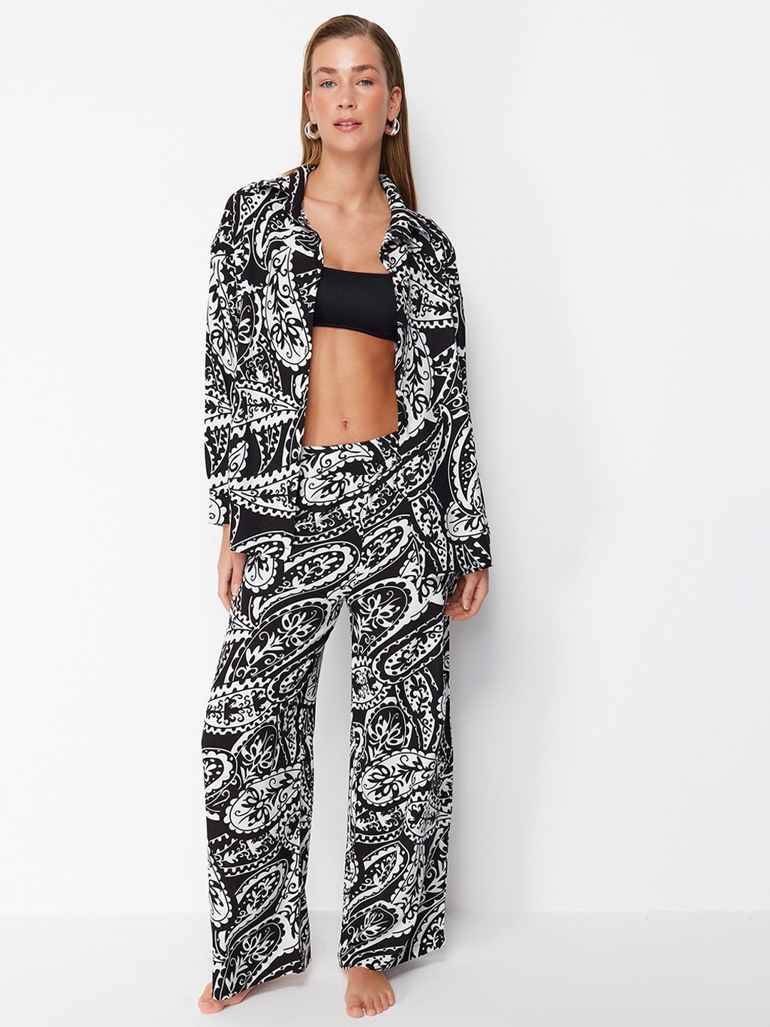 

Trendyol Printed Long Sleeves Shirt With Trouser, White