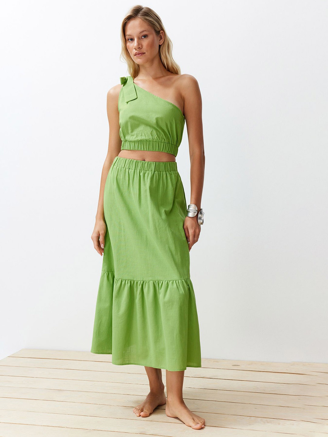 

Trendyol One Shoulder Crop Top With Skirt, Green