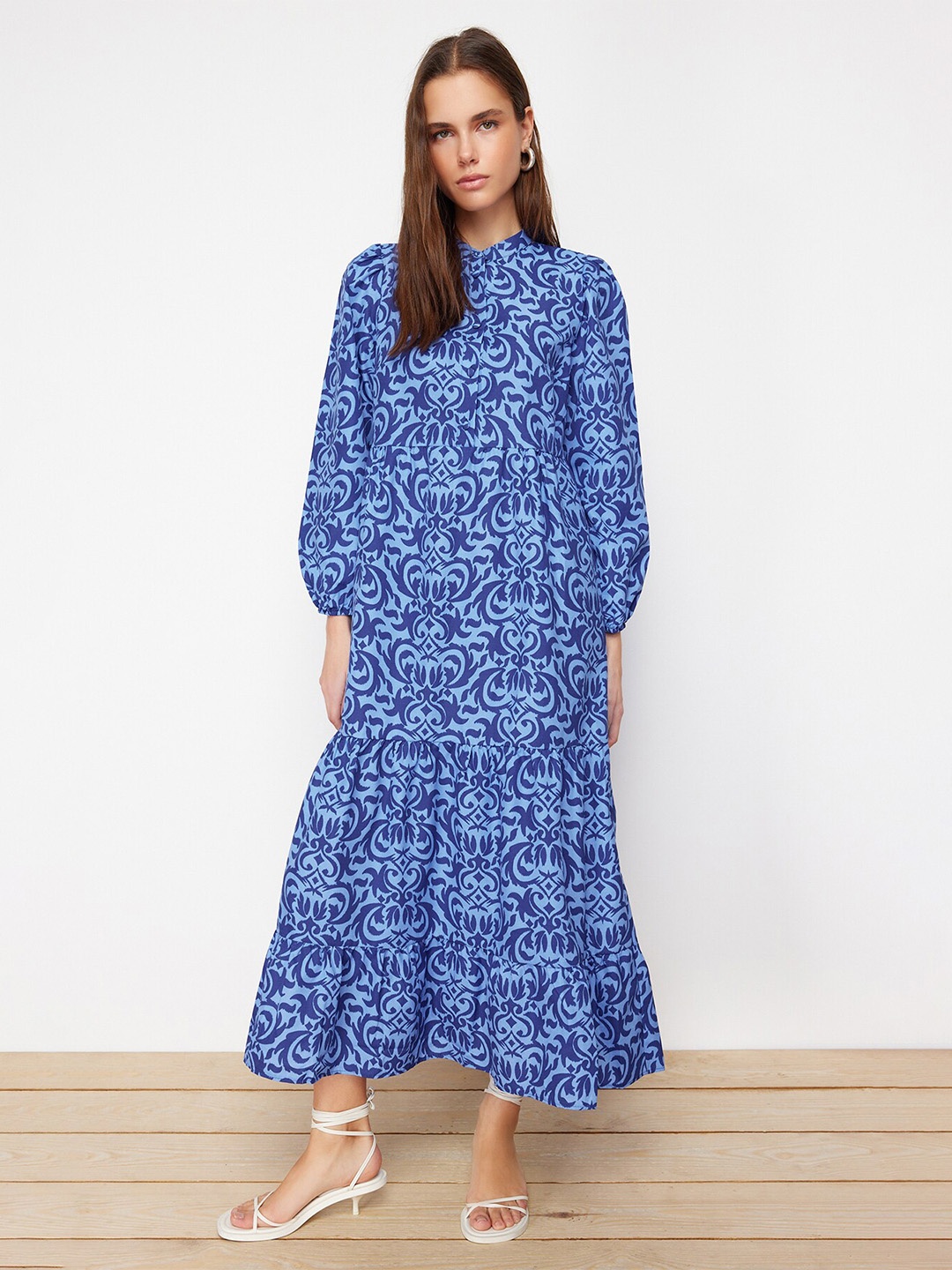 

Trendyol Puff Sleeve Fit & Flare Maxi Dress, Blue