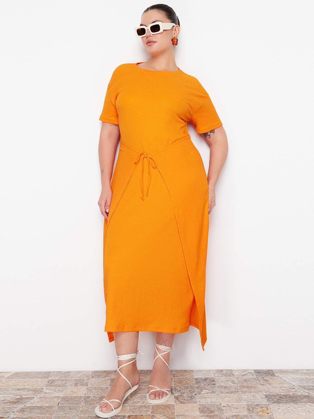 

Trendyol Round Neck A-Line Midi Dress, Orange