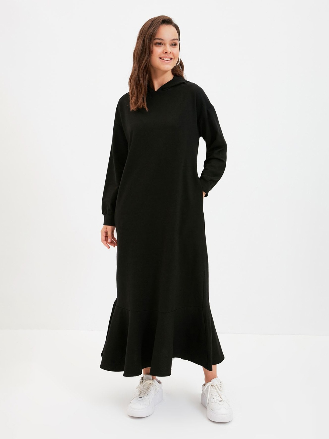 

Trendyol Long Sleeves Hooded T-shirt Maxi Dress, Black