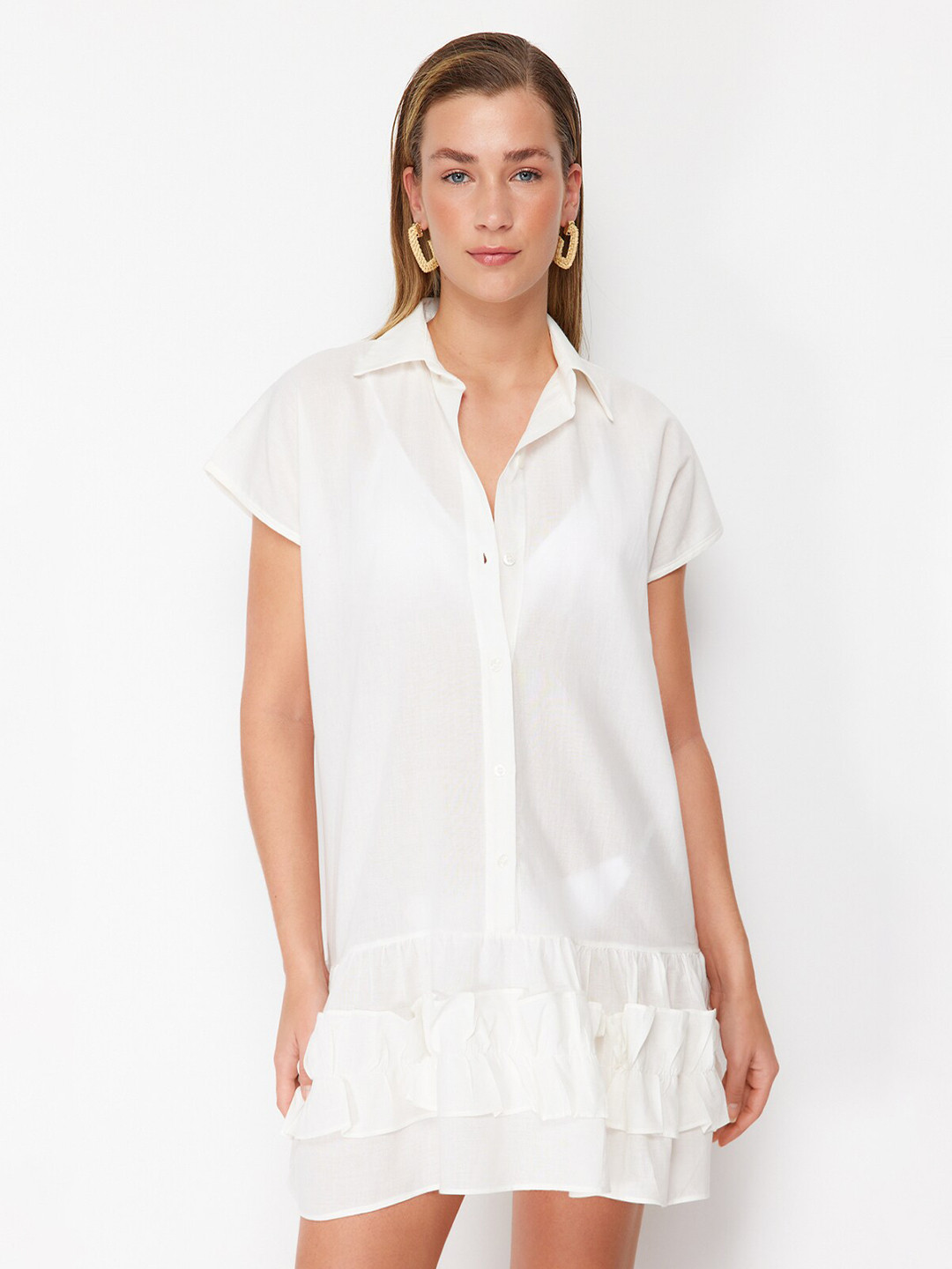 

Trendyol Drop-Waist Pure Cotton Mini Dress, White