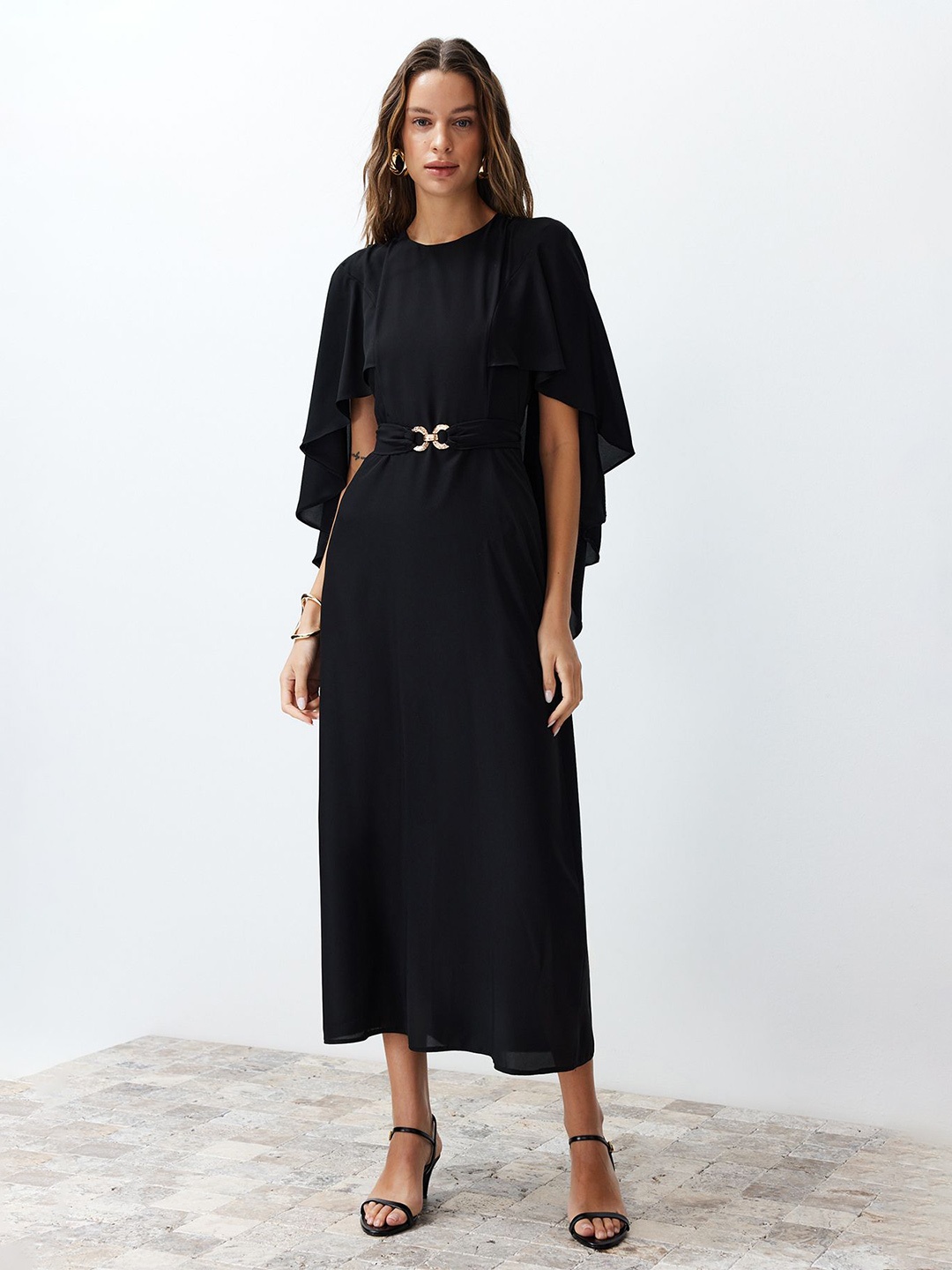 

Trendyol Flared Sleeve Fit & Flare Maxi Dress, Black