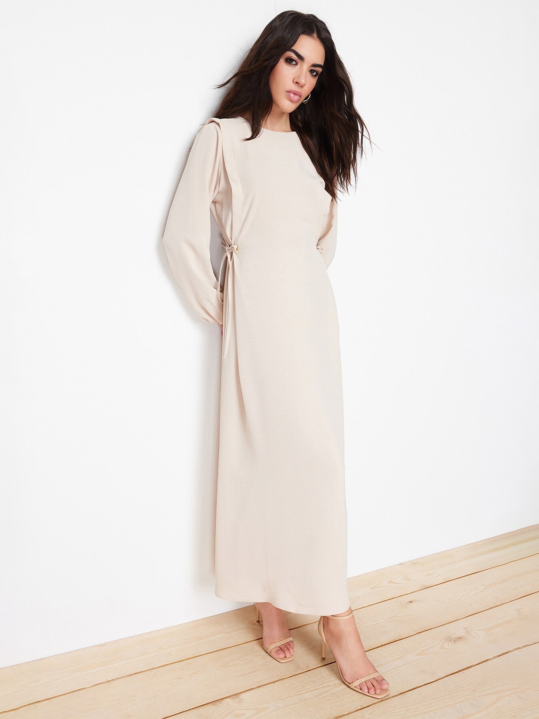 

Trendyol Round Neck Maxi Midi Dress, Beige