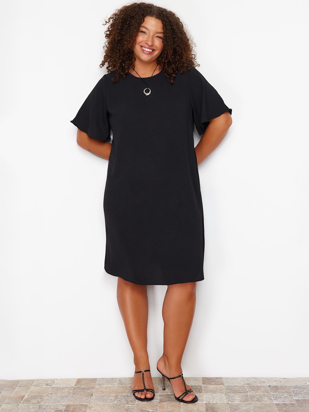 

Trendyol Round neck Flared Sleeves A-Line Dress, Black