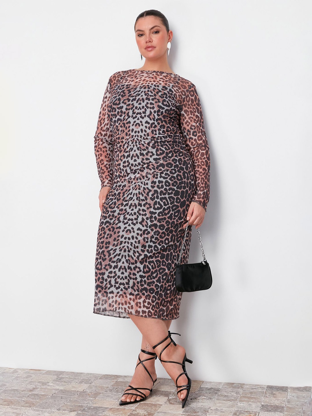 

Trendyol Women Animal Print A-Line Midi Dress, Na