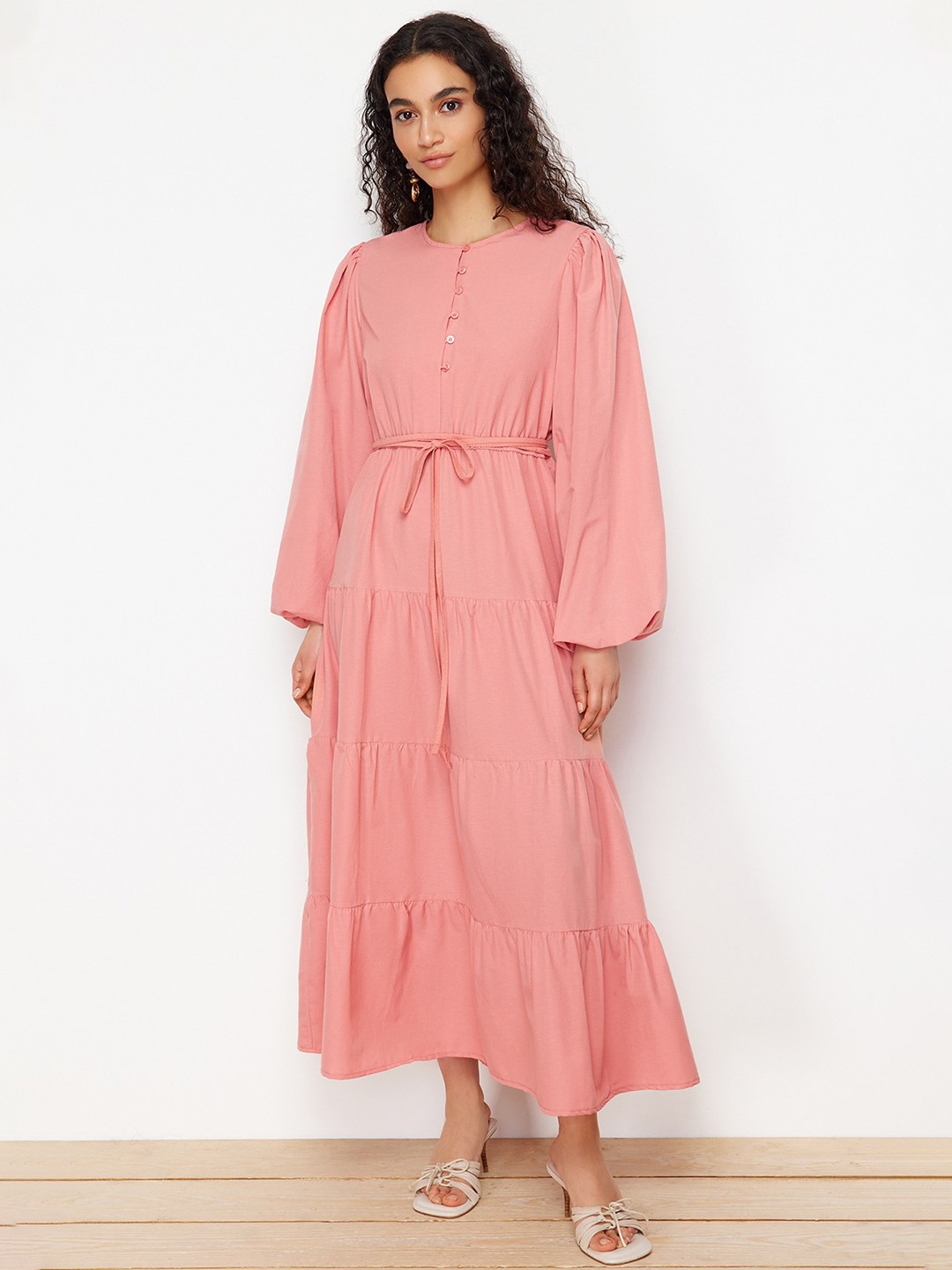 

Trendyol Puff Sleeve A-Line Maxi Dress, Peach
