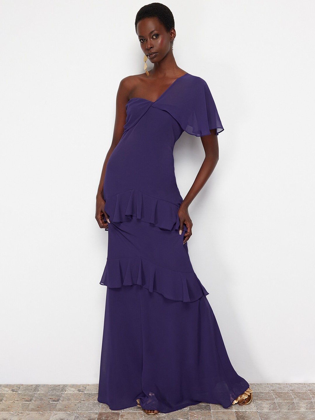 

Trendyol Women One-Shoulder Flared Sleeve Maxi Dress, Violet