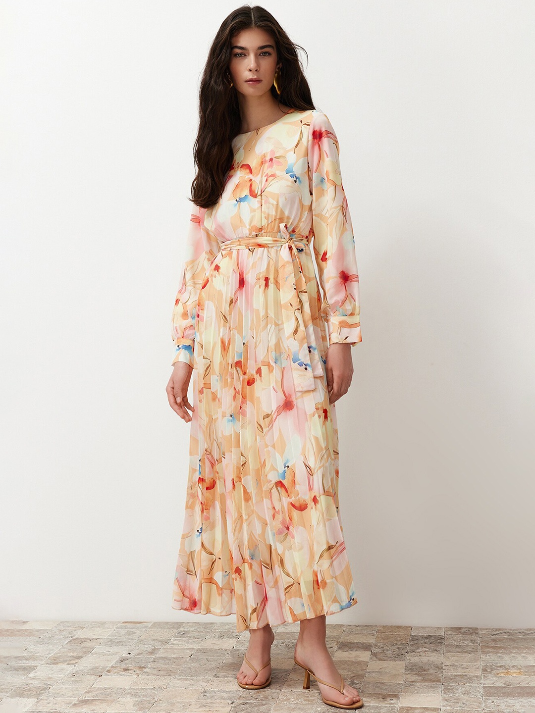 

Trendyol Floral Printed Fit & Flare Maxi Dress, Beige