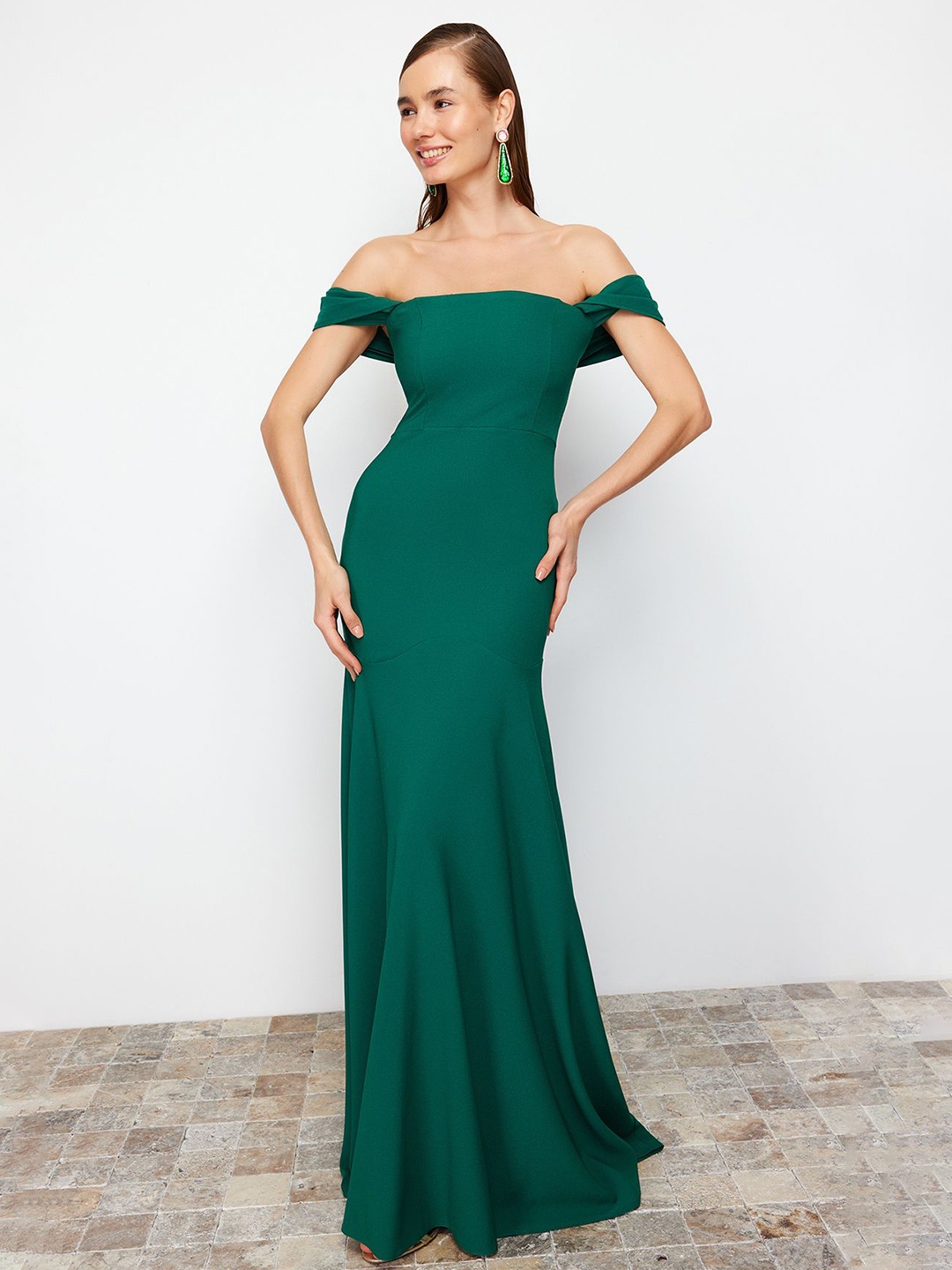 

Trendyol Off-Shoulder Maxi Dress, Green