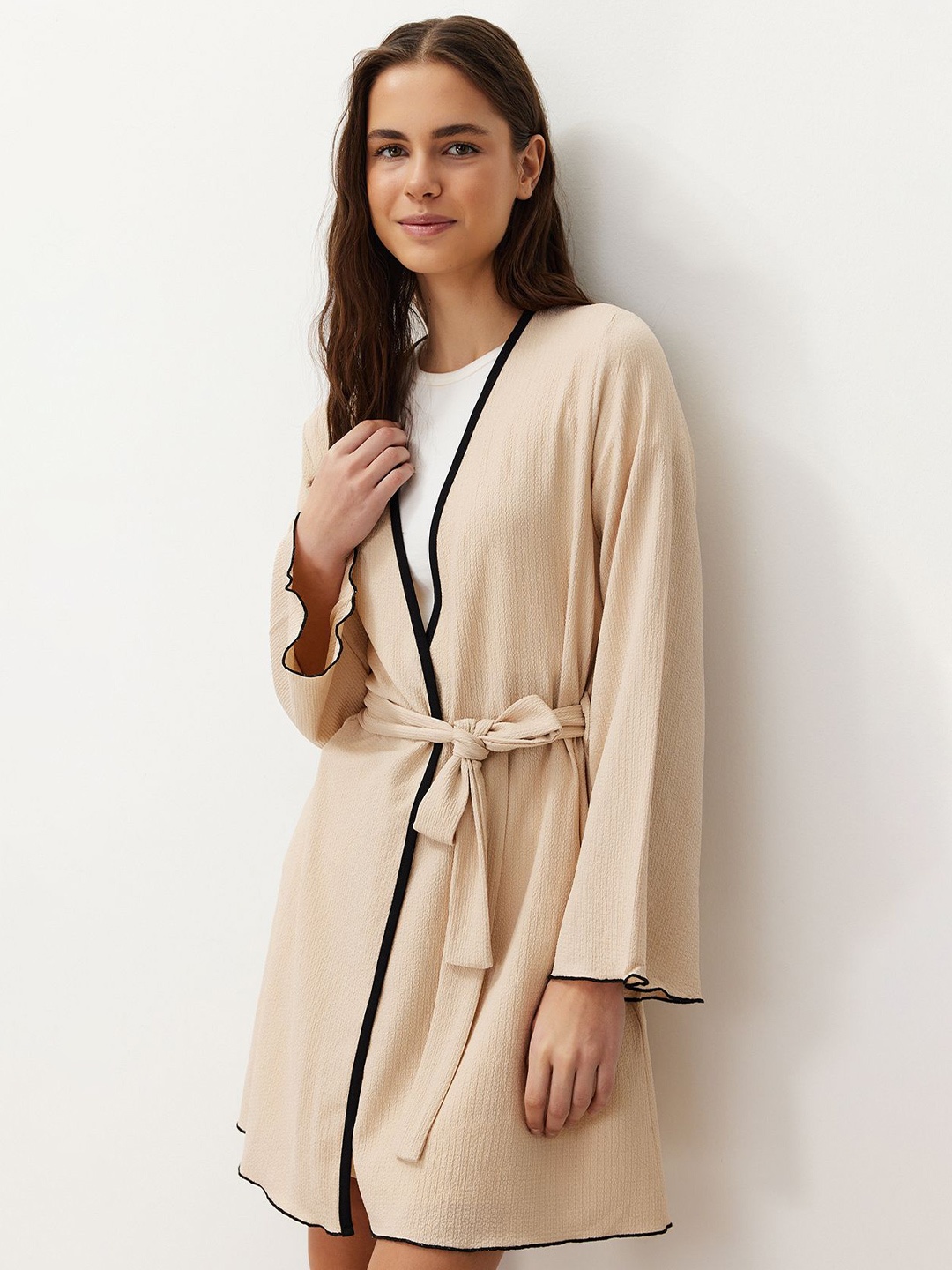 

Trendyol Women Flared Sleeve A-Line Dress, Beige