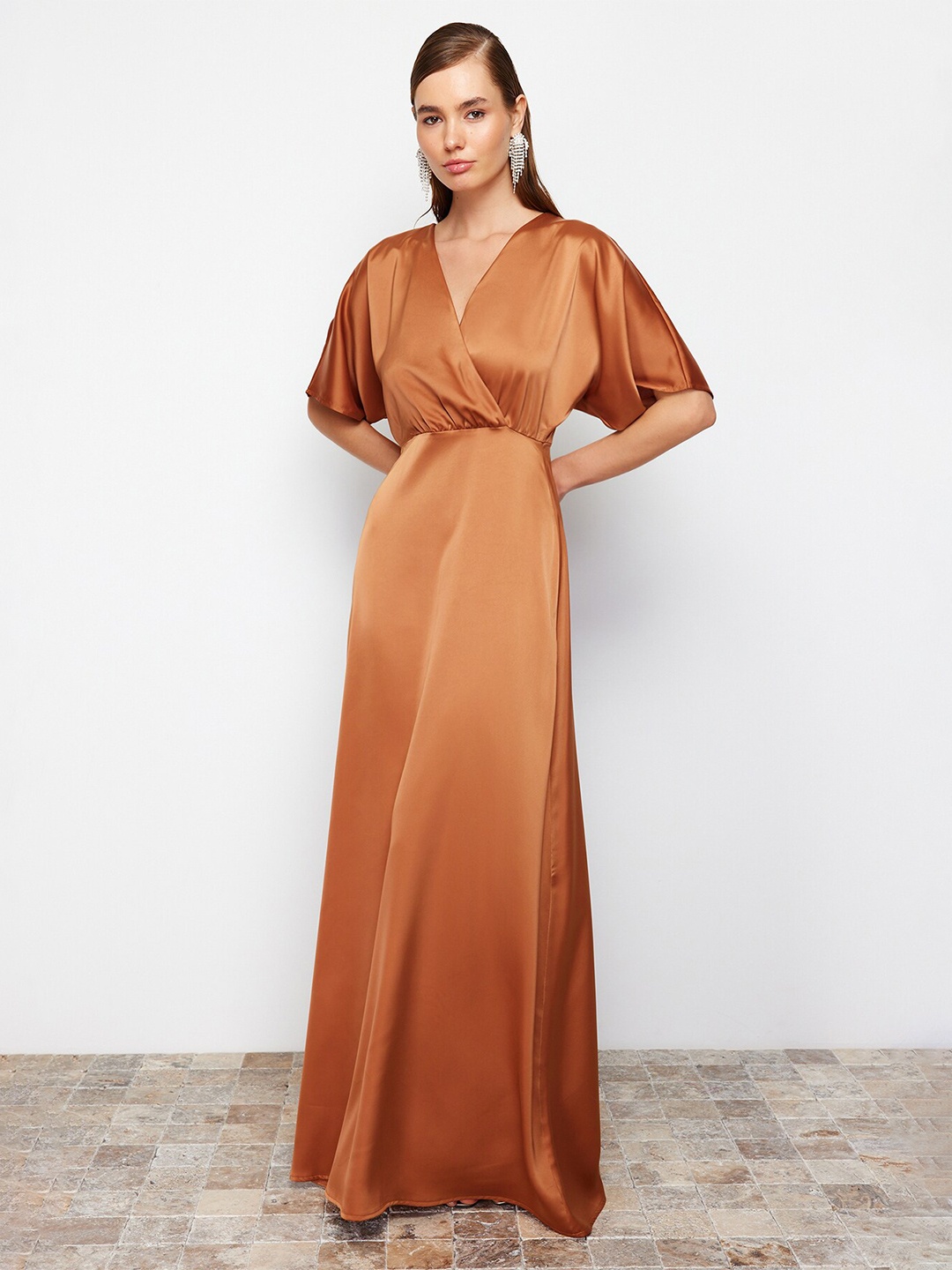 

Trendyol Women Flared Sleeves Maxi Dress, Brown