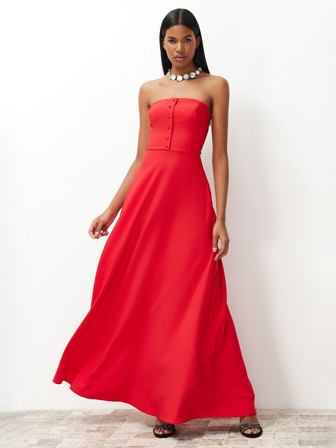 

Trendyol Women Strapless Maxi Dress, Red