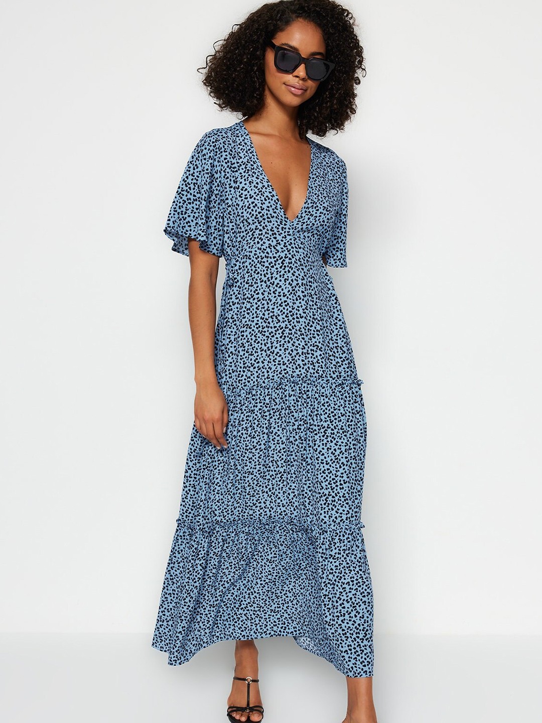 

Trendyol Women Flared Sleeve A-Line Midi Dress, Blue