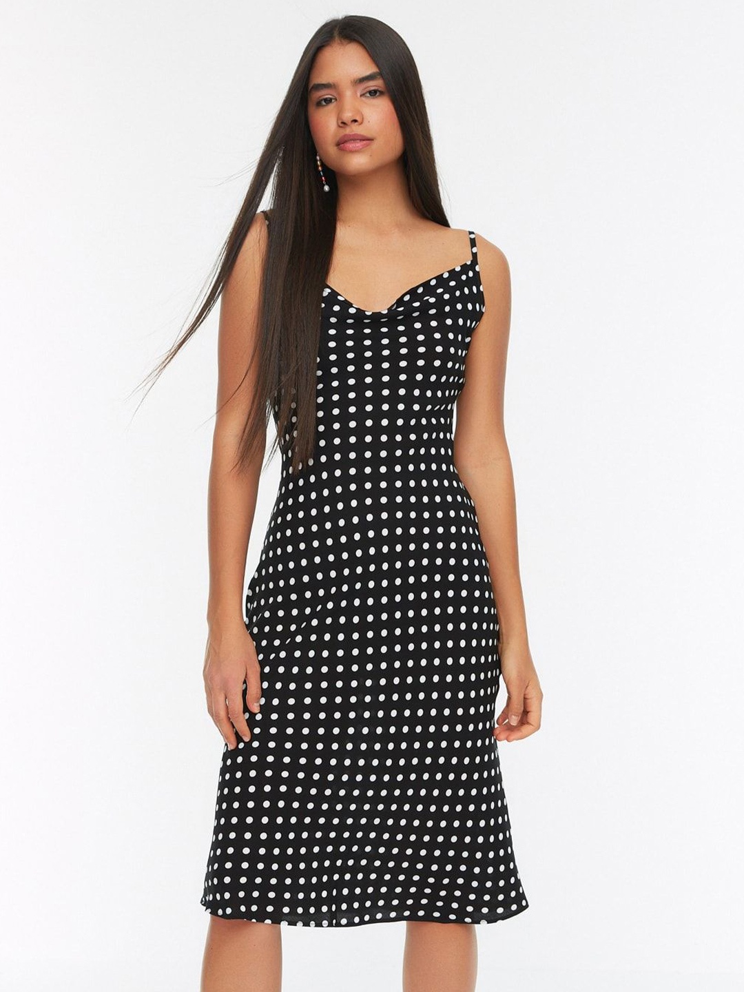 

Trendyol Women Polka Dot Print A-Line Dress, Black