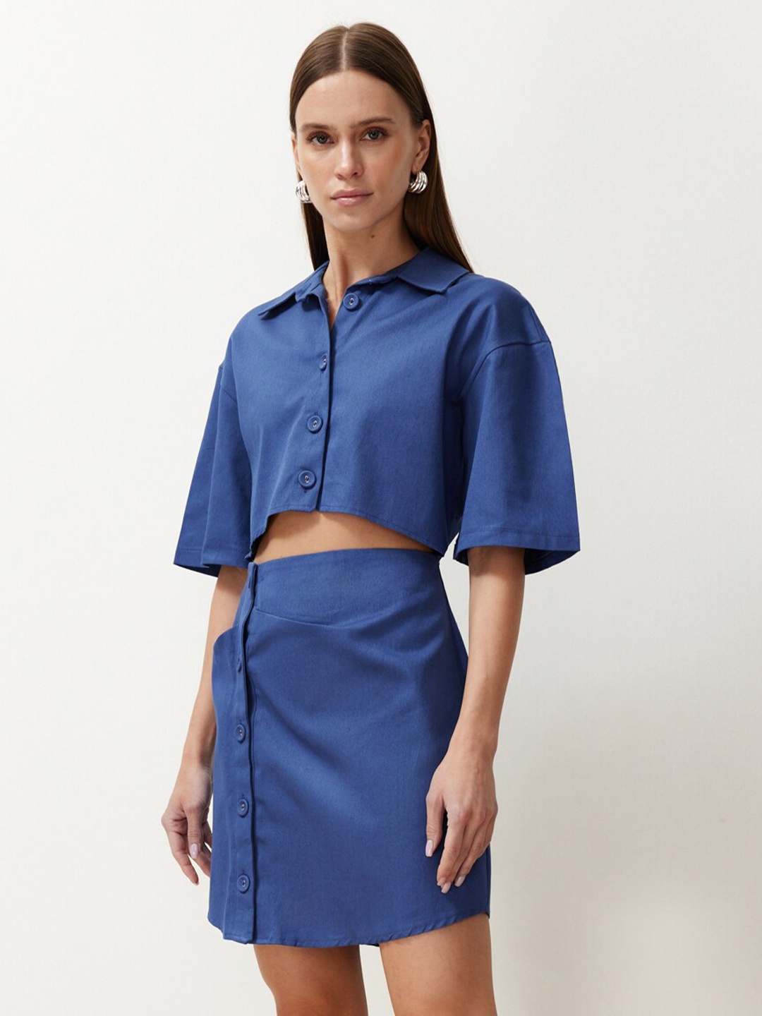

Trendyol Flared Sleeve Shirt Dress, Blue
