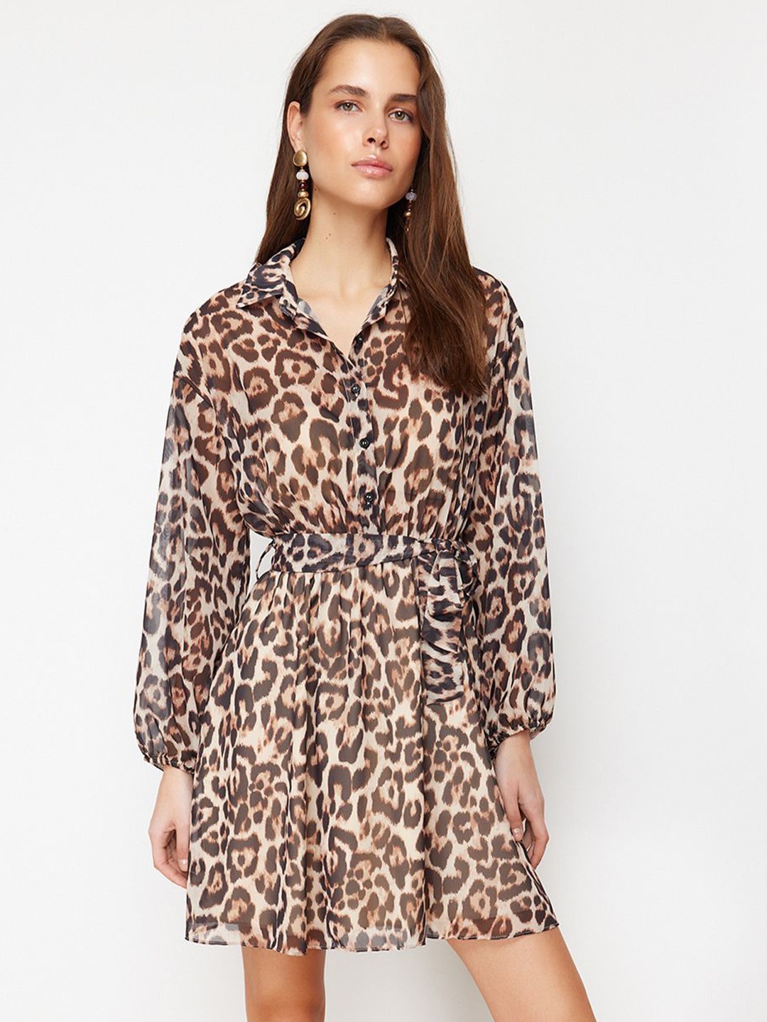 

Trendyol Animal Print Shirt Dress, Brown