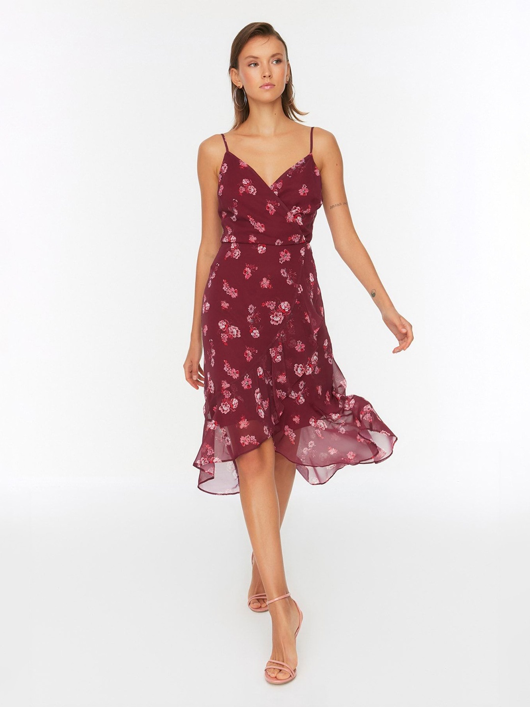 

Trendyol Floral Printed Dress, Burgundy