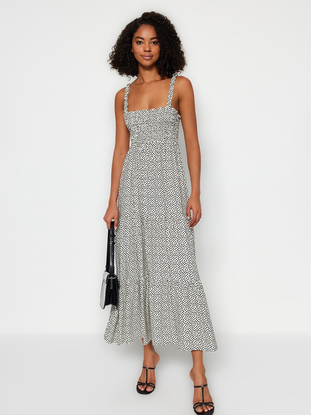 

Trendyol Shoulder Straps Polka Dots Print Maxi Dress, White