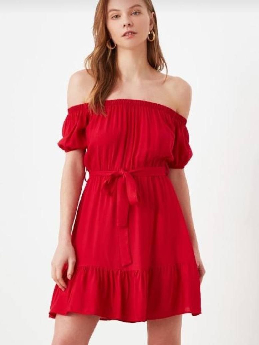 

Trendyol Off-Shoulder Fit & Flare Dress, Red
