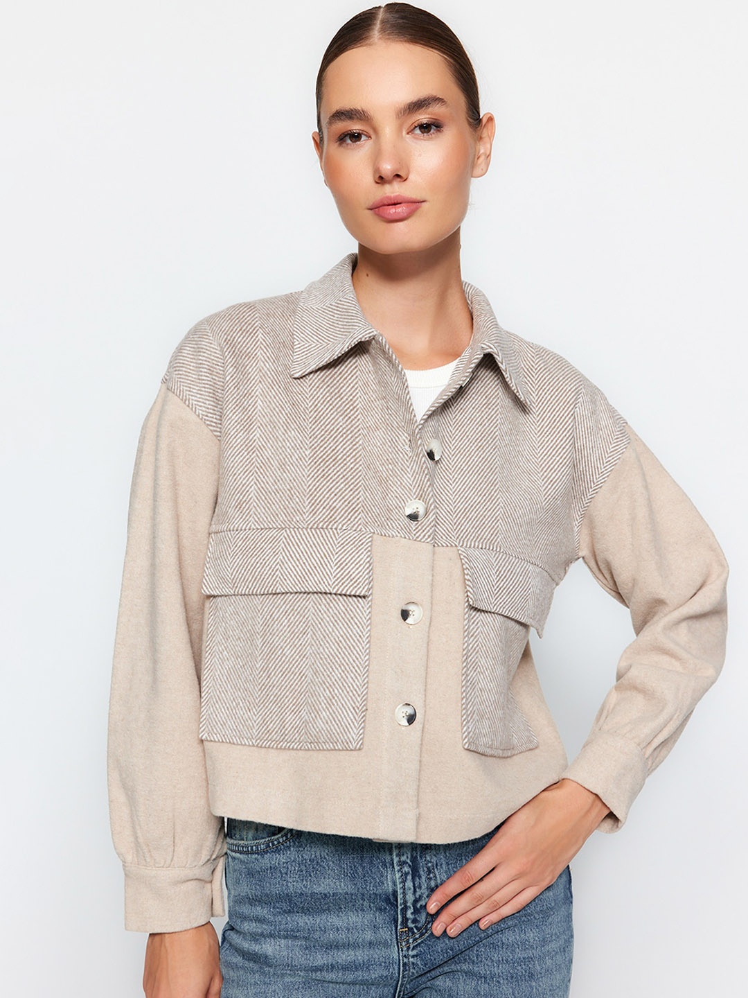 

Trendyol Self Design Tailored Jacket, Beige