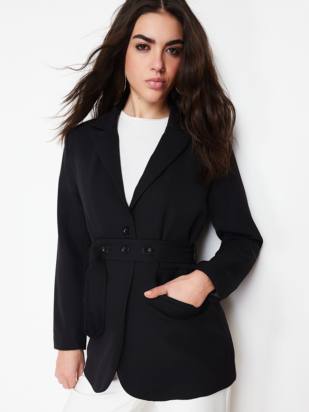 

Trendyol Women Solid Regular Open Front Jacket, Na