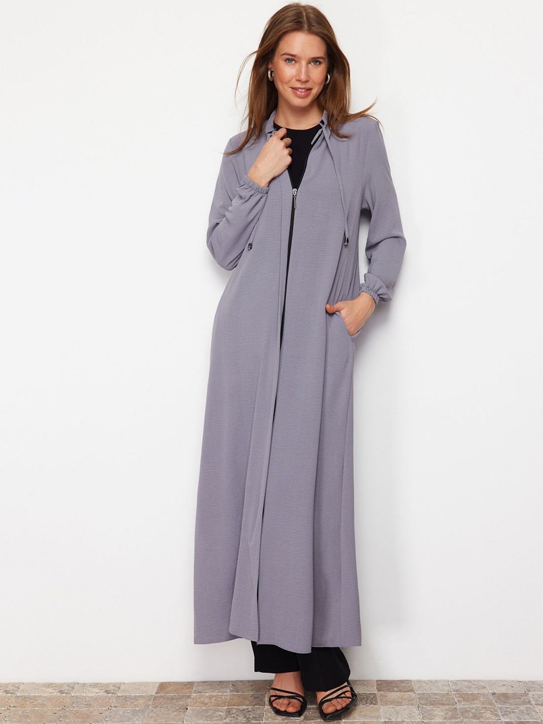 

Trendyol Women Solid Longline Open Front Jacket, Na