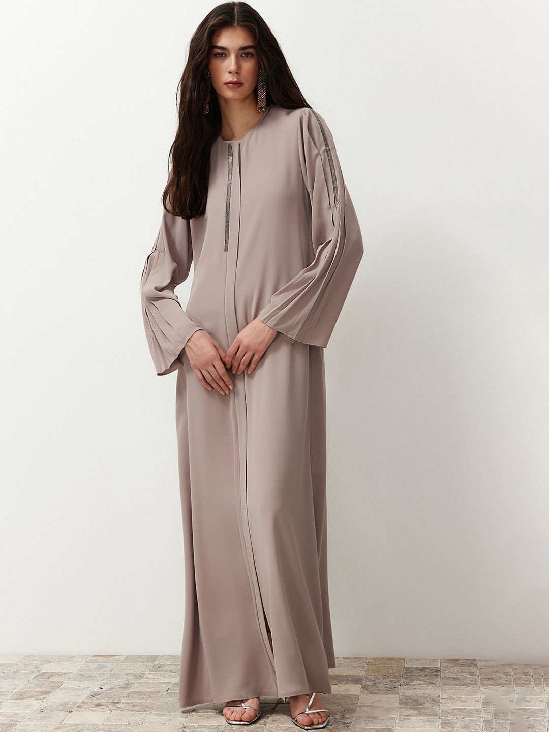 

Trendyol Women Longline Open Collarless Front Jacket, Beige