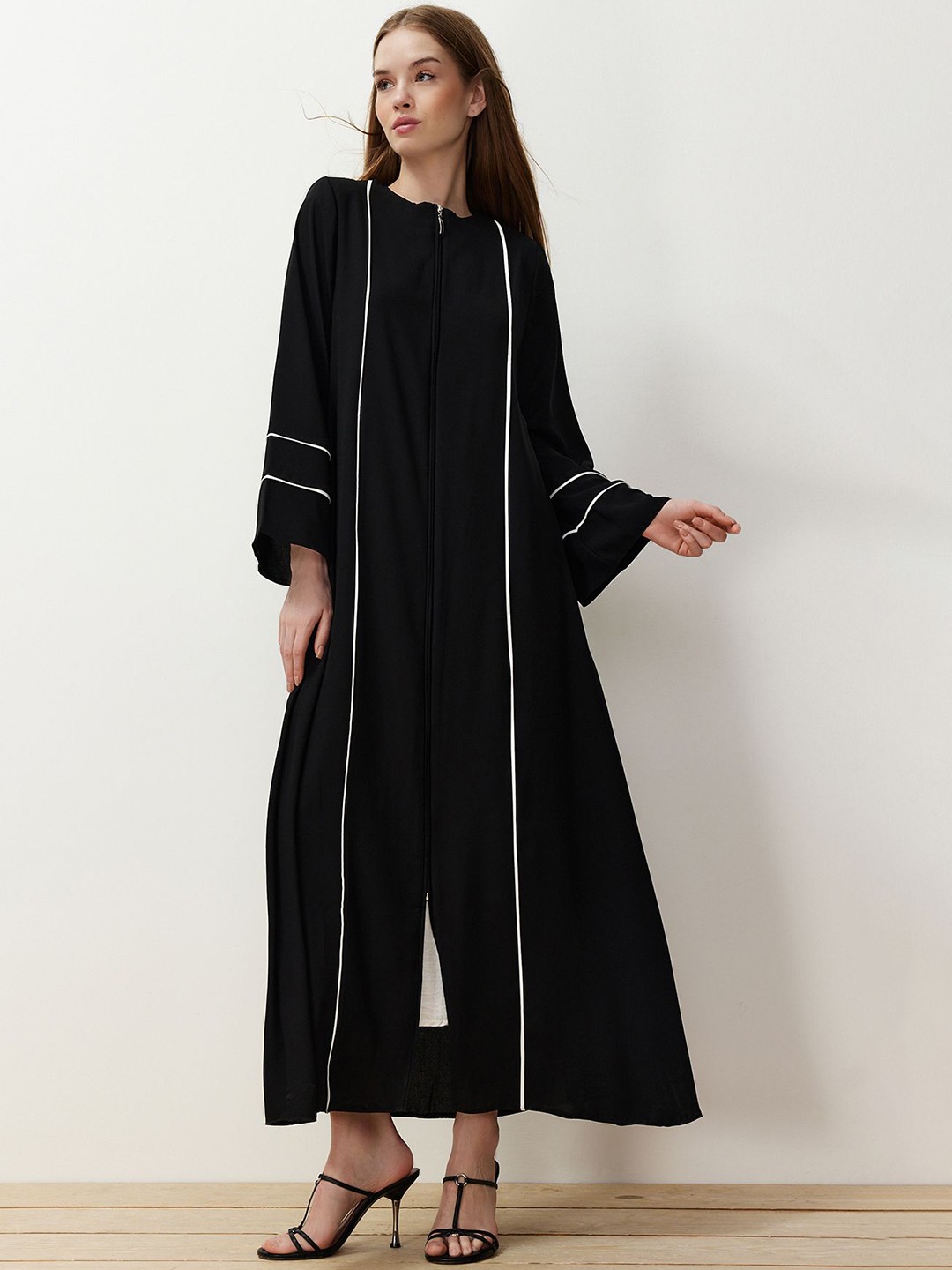 

Trendyol Women Striped Longline Open Front Jacket, Na