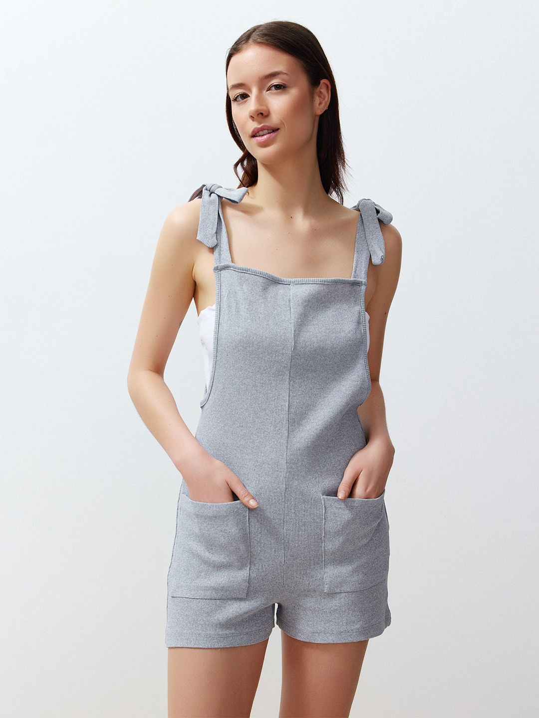

Trendyol Square Neck Basic Jumpsuit, Grey