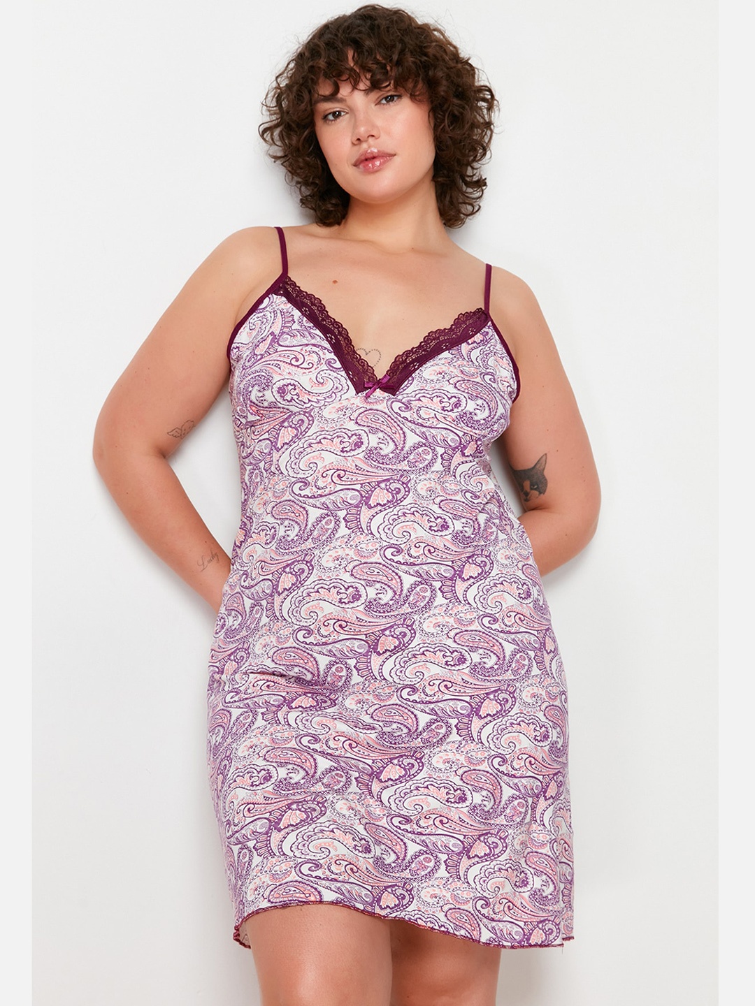 

Trendyol Printed Shoulder Strap Night suit, Na