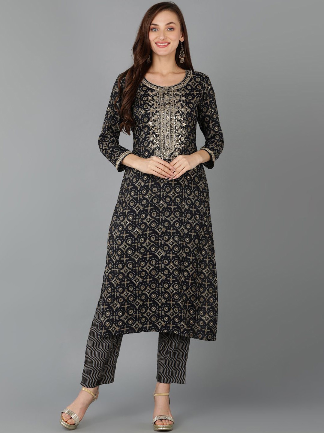 

Anouk Ethnic Motifs Printed Straight Kurta, Black