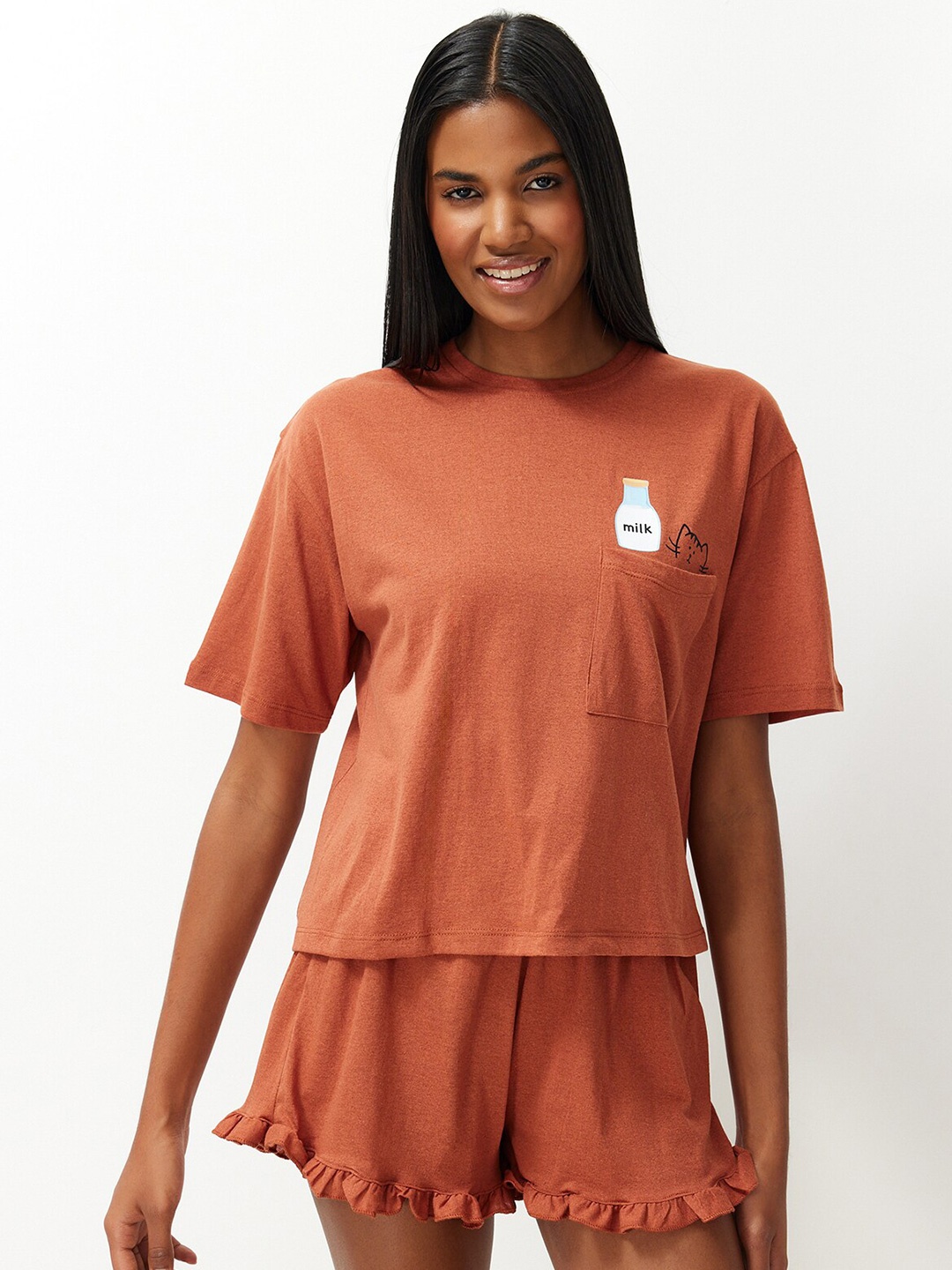 

Trendyol Round Neck Night suit, Brown