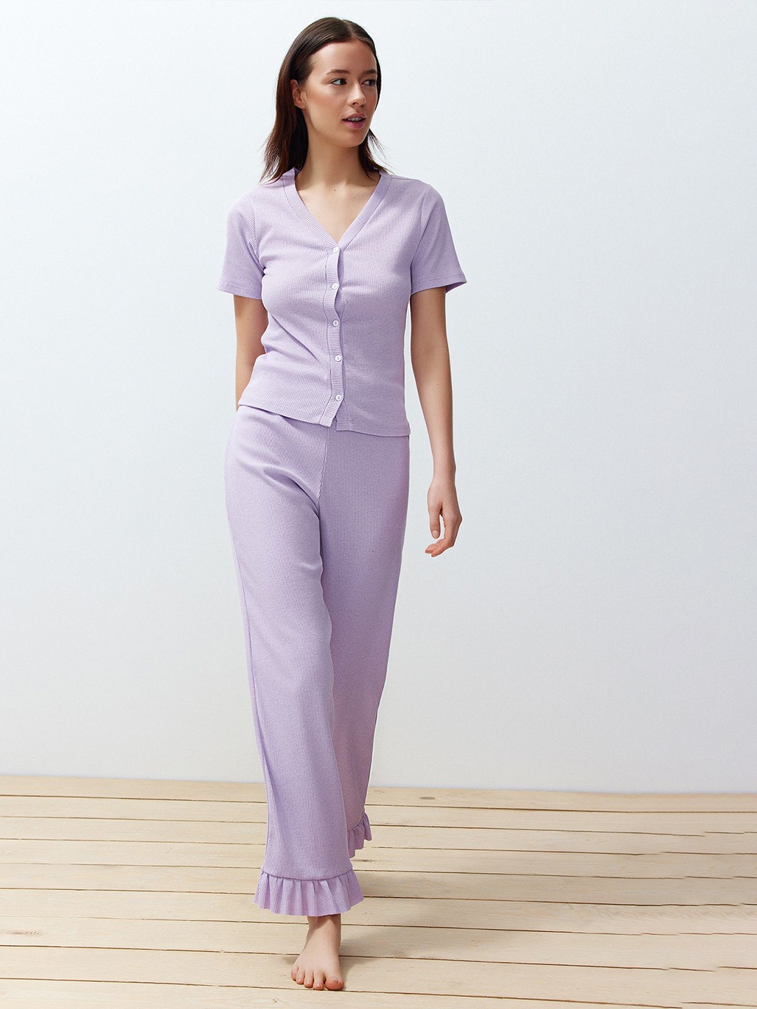 

Trendyol Short Sleeves Night suit, Purple