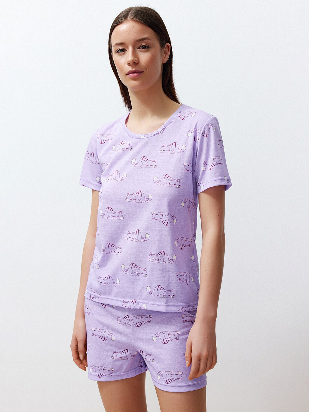

Trendyol Printed Nightsuit, Purple