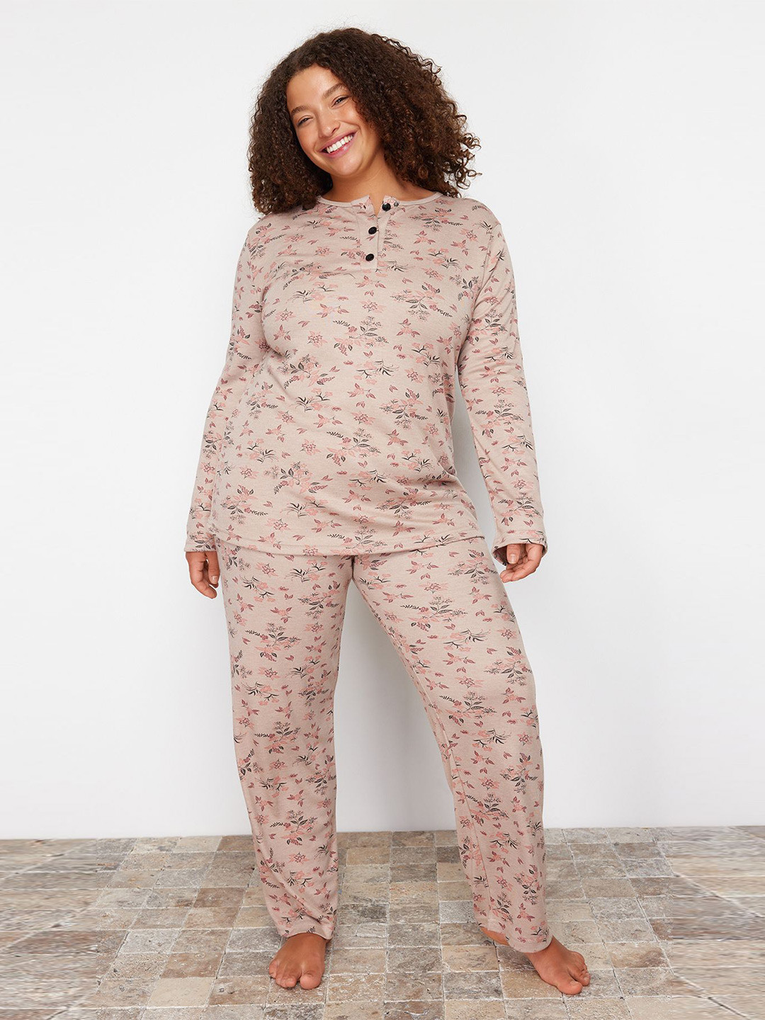 

Trendyol Floral Printed Night Suits, Beige