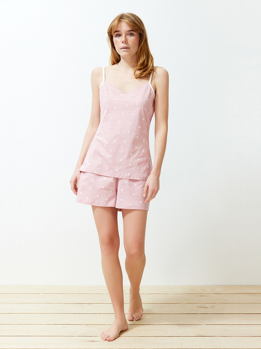 

Trendyol Women Shoulder Straps Sleeveless Solid Nightsuit, Pink