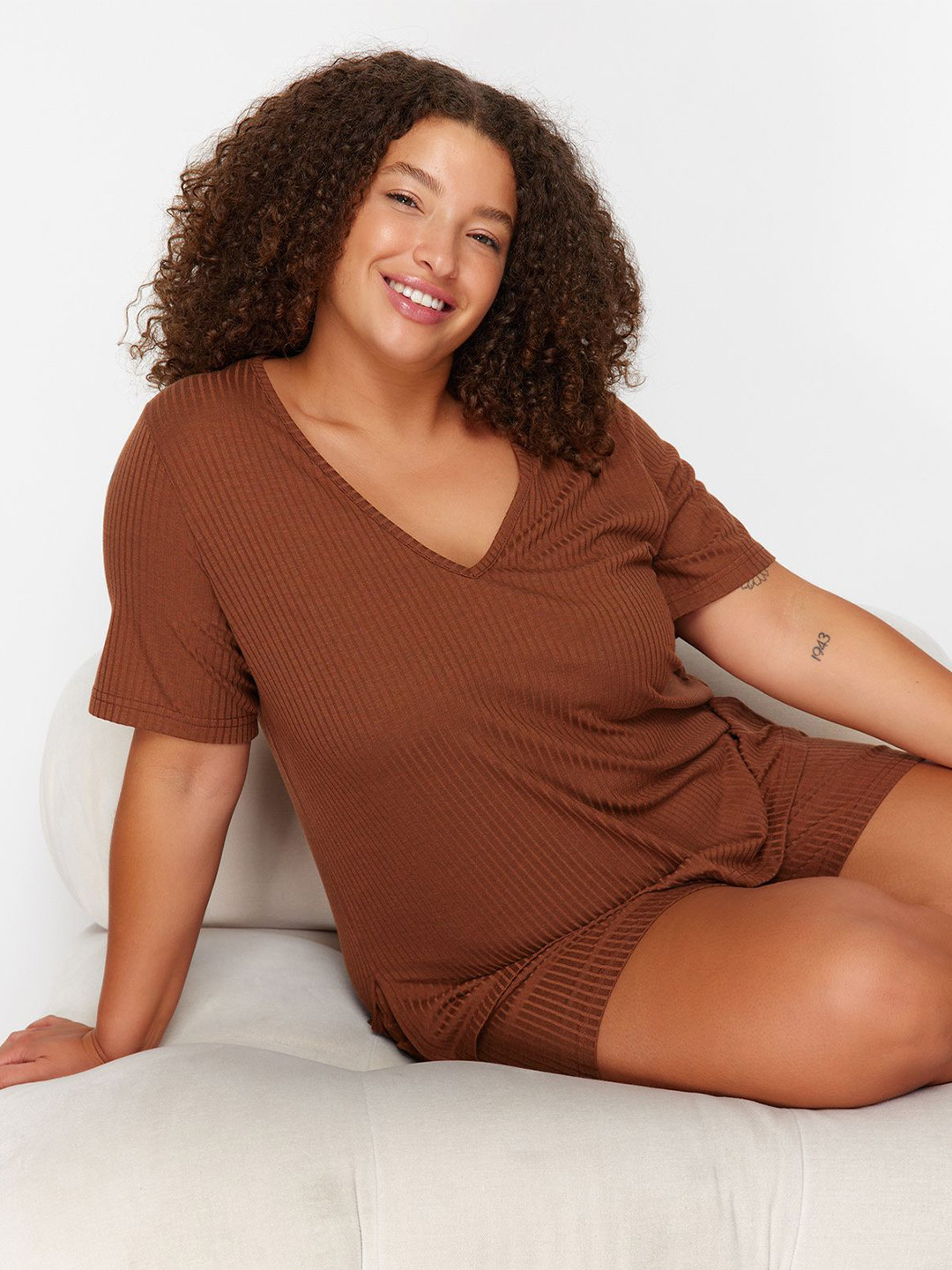 

Trendyol Striped Nightdress, Brown