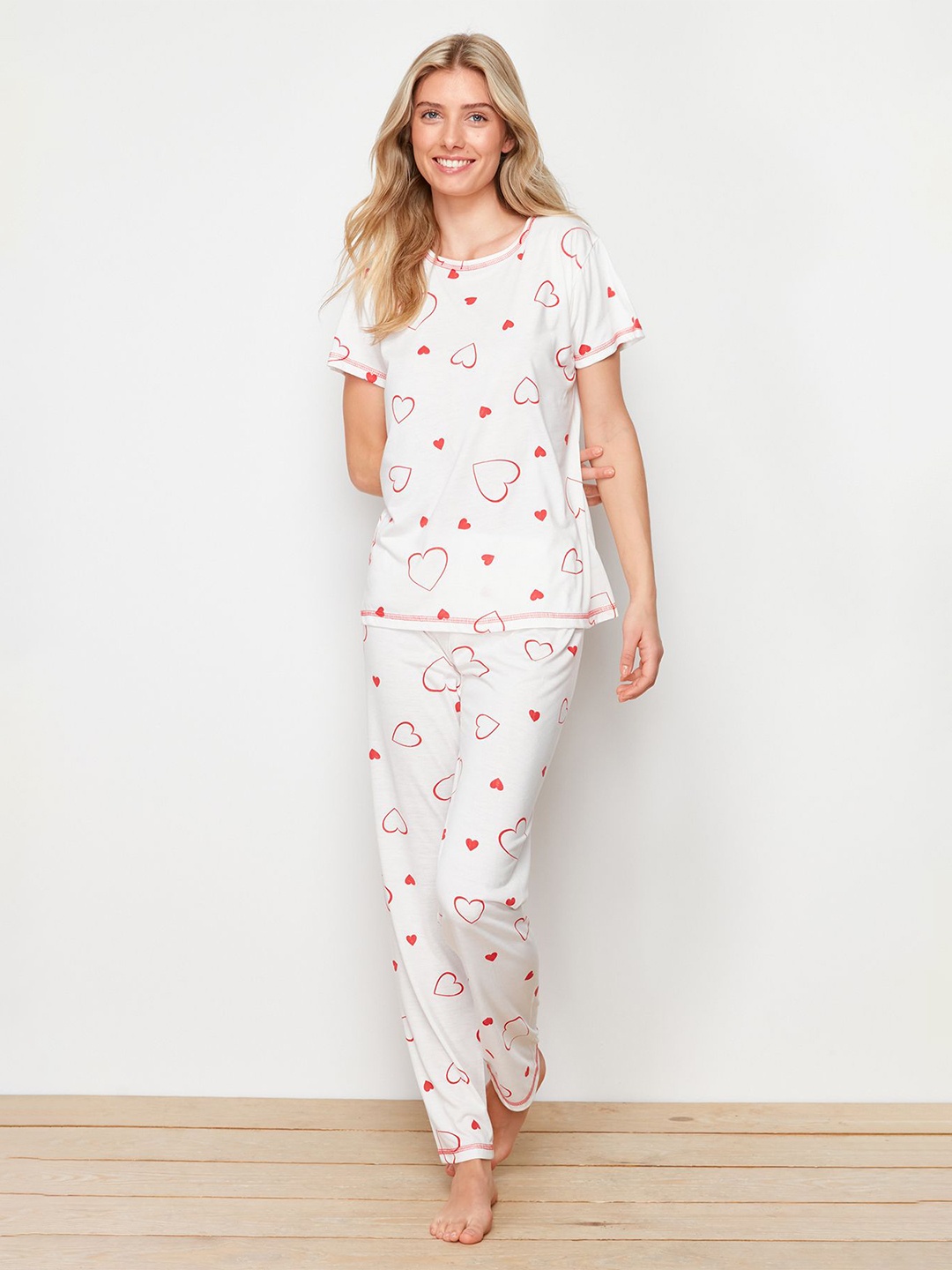 

Trendyol Conversational Printed T-shirt With Pyjamas, White