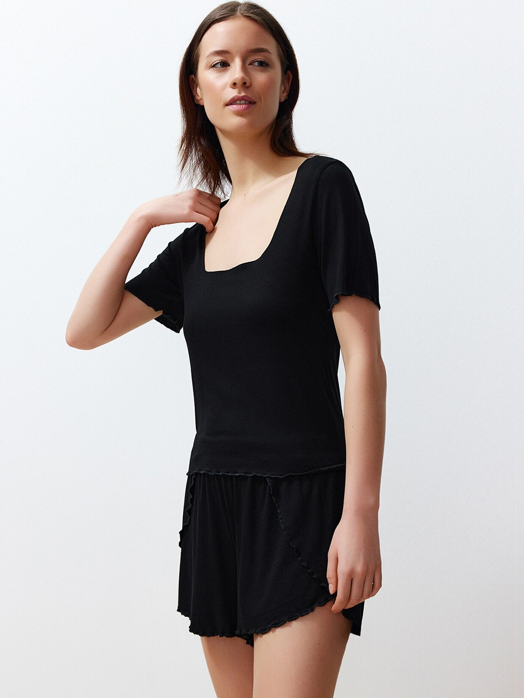 

Trendyol Square Neck Night Suits, Black