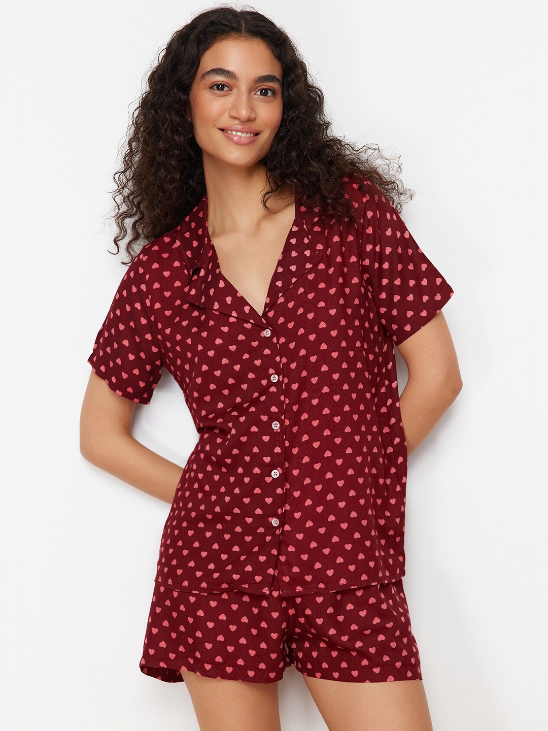 

Trendyol Conversational Printed Shirt With Shorts, Maroon