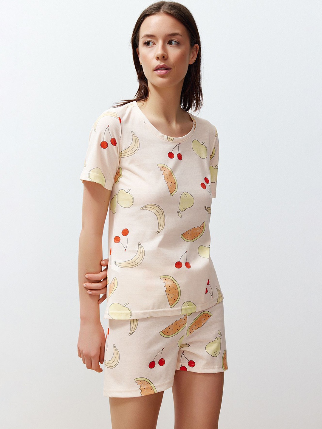 

Trendyol Conversational Printed Night Suit, Off white