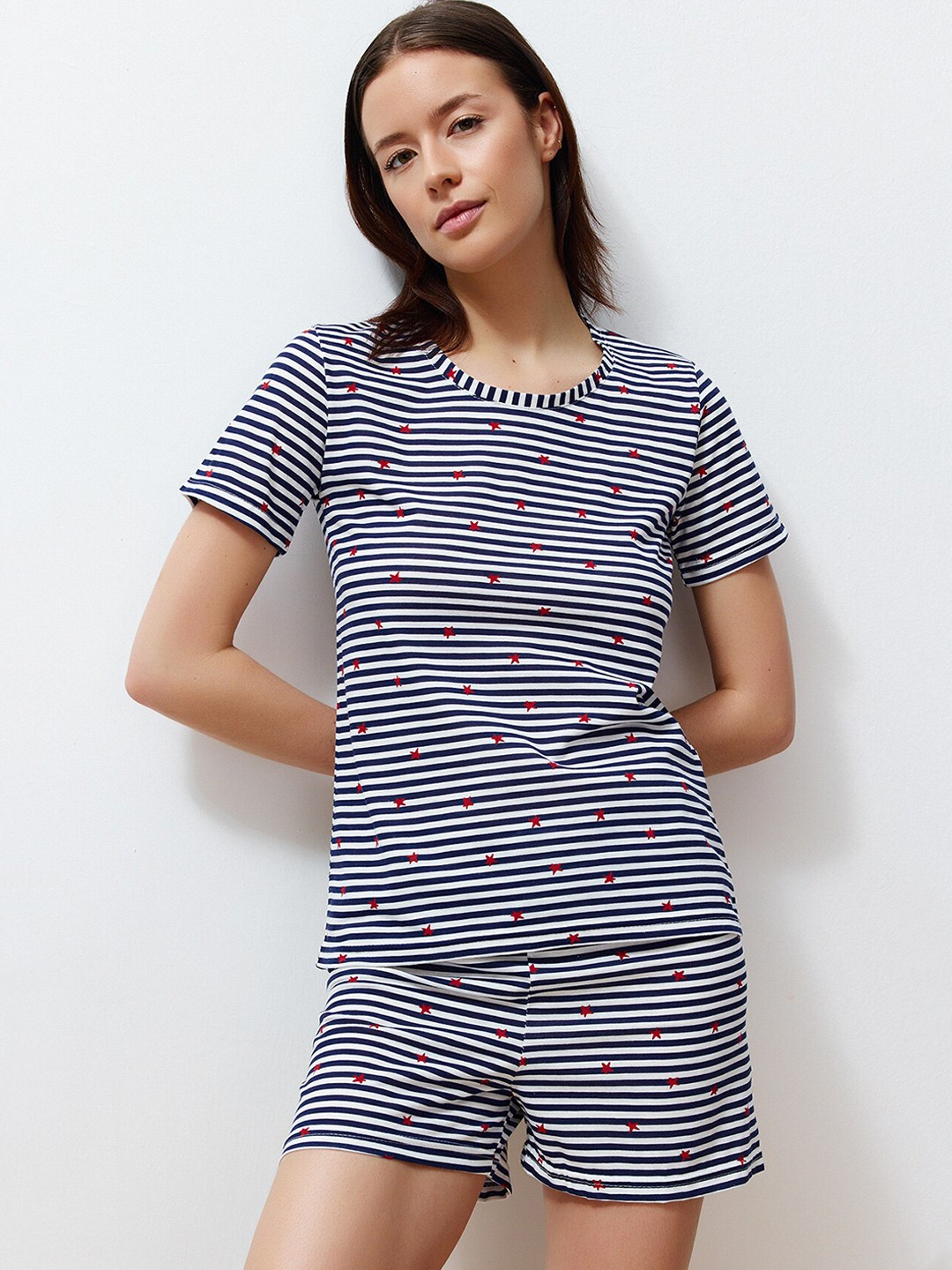 

Trendyol Striped T-shirt With Shorts, Navy blue