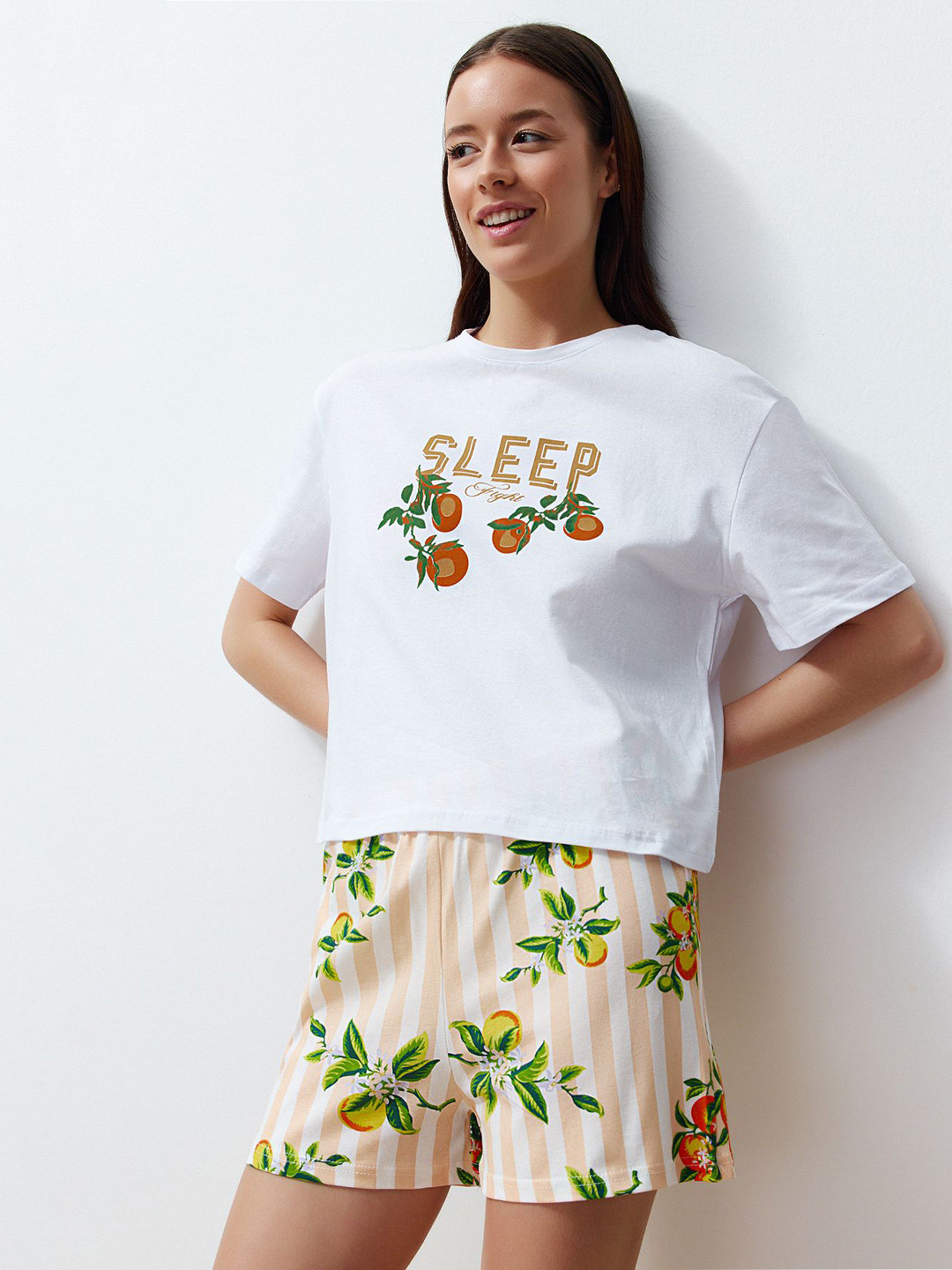 

Trendyol Printed Pure Cotton Night Suit, White