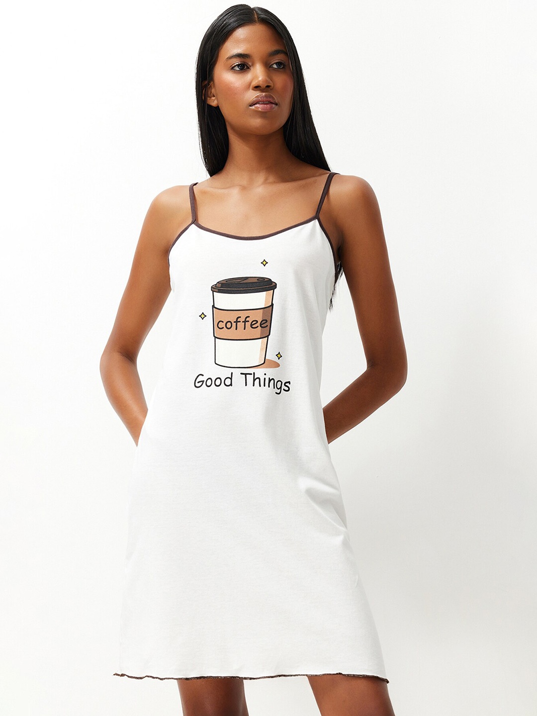 

Trendyol Printed Shoulder Strap Nightdress, White
