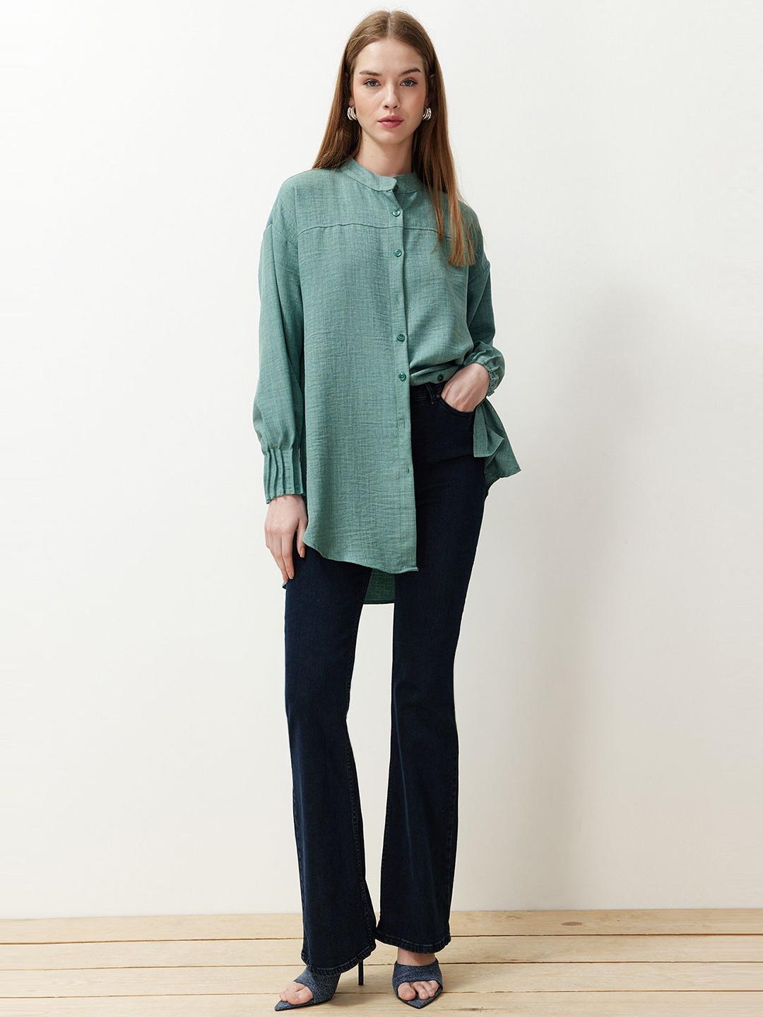 

Trendyol Women Opaque Casual Shirt, Sea green