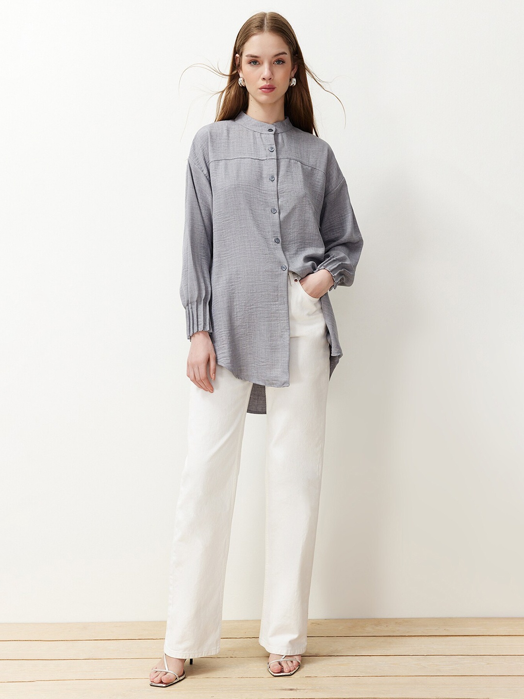 

Trendyol Women Opaque Striped Casual Shirt, Grey