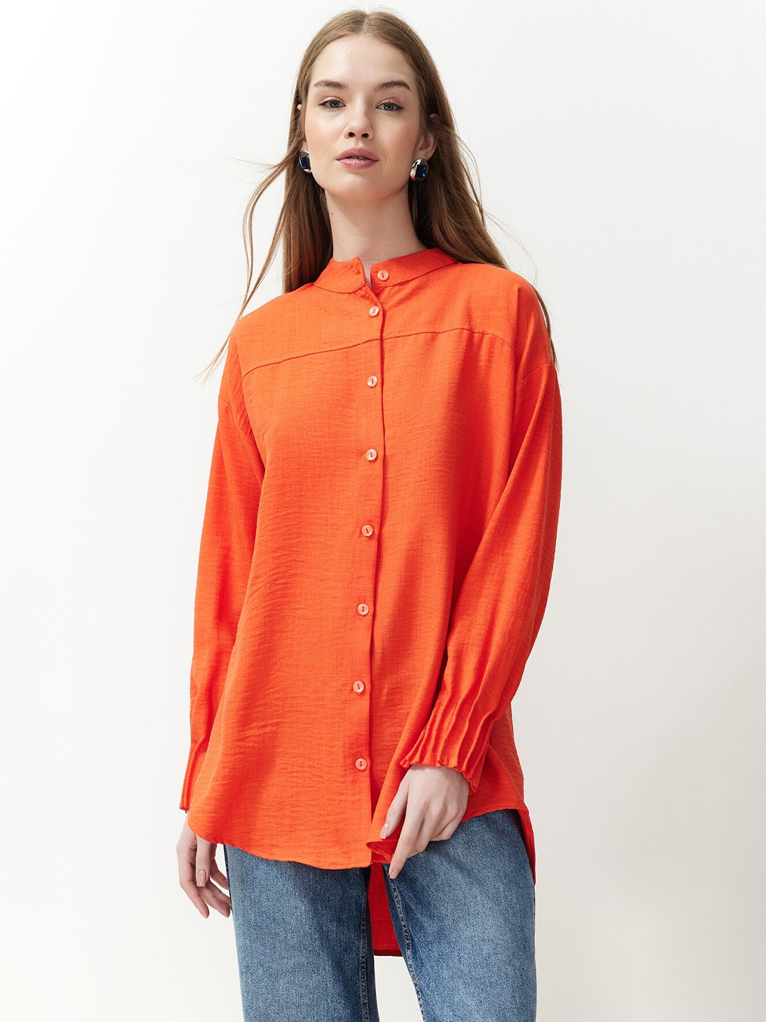 

Trendyol Mandarin Collar Regular Fit Casual Shirt, Orange